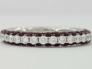 0.97 ct 14K White Gold 3 Row Ruby & Round Cut Diamond Band Ring 3mm Rtl 2,296