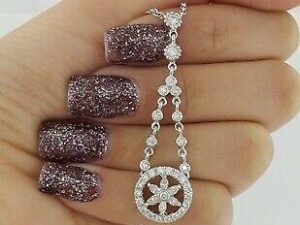 Round & Marquise Cut Diamond Drop Necklace 8.8 Grams 17" 1.2 ct 14K White Gold