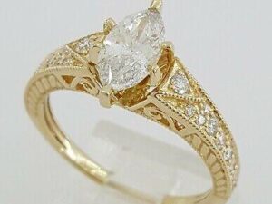 1.32 ct 14K Yellow Gold Marquise Cut Diamond Engagement Ring E/SI3 Retail 8K