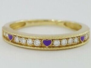 Luvente 0.15 ct 14k Yellow Gold Round Diamond Heart Enamel Wedding Band Rtl 900