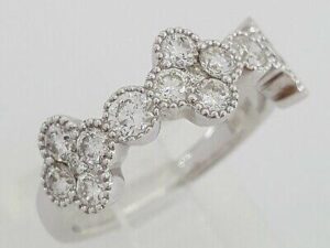 Round Diamond Stackable Flower Cluster 1.22 ct 14K White Gold White Band Ring