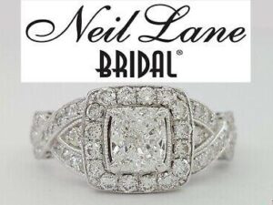 Neil Lane Bridal® 1.85 ct 14K Cushion Cut Crossover Halo Engagement Ring Rtl 8k