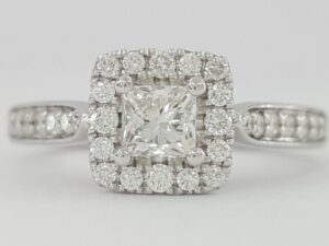 The LEO Princess Cut Diamond Halo Engagement Ring 0.77 ct 14K White Gold