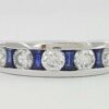 A.Jaffe Round Diamond & Blue Sapphire Wedding Band Ring 1.5 ct 18K White Gold