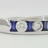A.Jaffe Round Diamond & Blue Sapphire Wedding Band Ring 1.5 ct 18K White Gold