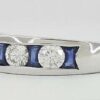 A.Jaffe Round Diamond & Blue Sapphire Wedding Band Ring 1.5 ct 18K White Gold