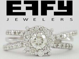 EFFY Round Diamond Cluster Halo Crossover Engagement Ring 0.8 ct 14k White Gold