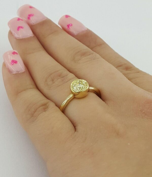 Bezel Set Fancy Yellow Diamond Solitaire Engagement Ring 0.75 ct 18K Gold GIA