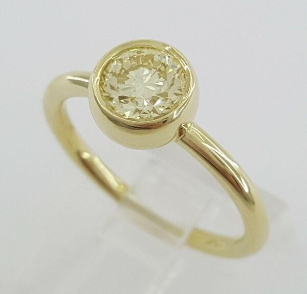 Bezel Set Fancy Yellow Diamond Solitaire Engagement Ring 0.75 ct 18K Gold GIA