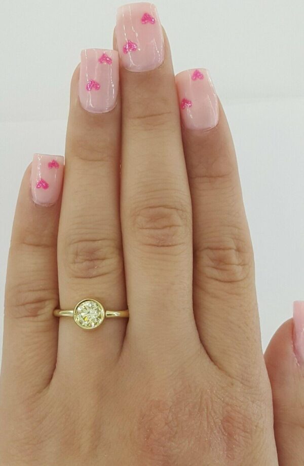 Bezel Set Fancy Yellow Diamond Solitaire Engagement Ring 0.75 ct 18K Gold GIA