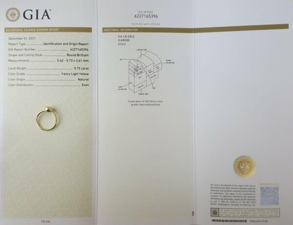 Bezel Set Fancy Yellow Diamond Solitaire Engagement Ring 0.75 ct 18K Gold GIA