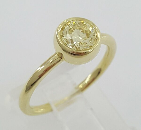 Bezel Set Fancy Yellow Diamond Solitaire Engagement Ring 0.75 ct 18K Gold GIA