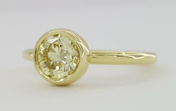 Bezel Set Fancy Yellow Diamond Solitaire Engagement Ring 0.75 ct 18K Gold GIA