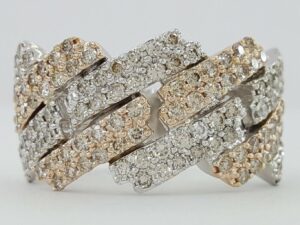 Diamond Pave Half Circle Cuban Link Gent's Ring 3.25 ct 10k Gold 4 Four Row