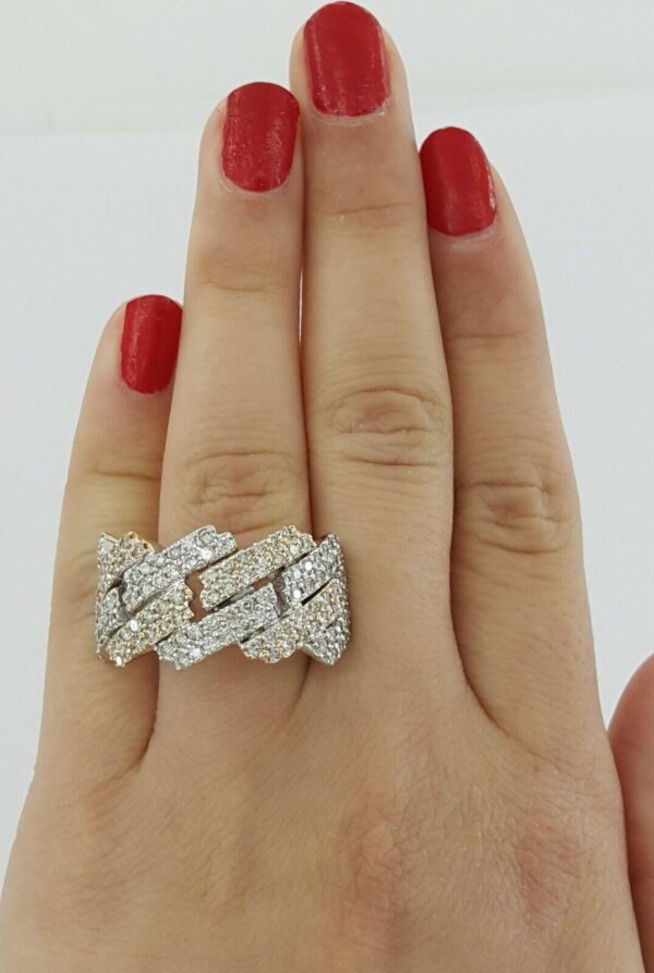 Diamond Pave Half Circle Cuban Link Gent's Ring 3.25 ct 10k Gold 4 Four Row