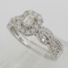 Emerald Round Diamonds Halo Engagement Ring & Band Set 0.59 ct 14K White Gold