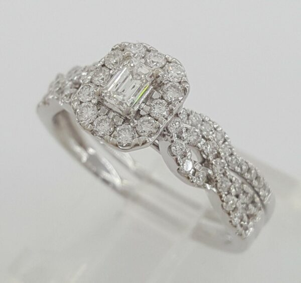 Emerald Round Diamonds Halo Engagement Ring & Band Set 0.59 ct 14K White Gold