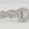 Emerald Round Diamonds Halo Engagement Ring & Band Set 0.59 ct 14K White Gold