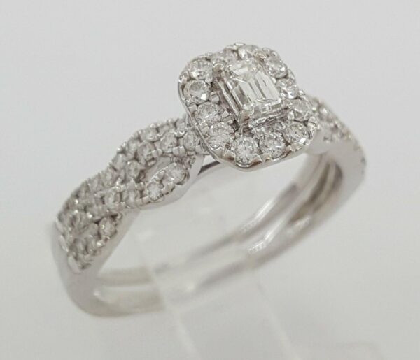 Emerald Round Diamonds Halo Engagement Ring & Band Set 0.59 ct 14K White Gold