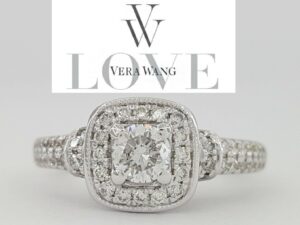 Vera Wang Love 14K 0.75 ct Round Diamond Halo Frame Engagement Ring Rtl 2,779