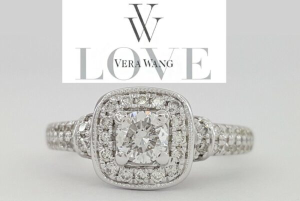 Vera Wang Love 14K 0.75 ct Round Diamond Halo Frame Engagement Ring Rtl 2,779