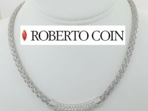 Roberto Coin Pave Round Diamond 18K White Gold Woven Silk Necklace 2.98 ct 17"