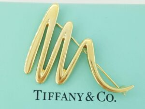 Tiffany & Co Paloma Picasso 18K Yellow Gold Zig-Zag Squiggle Pin Brooch 1.74"