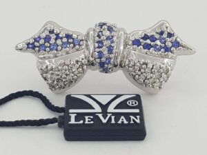 LeVian Le Vian 14K White Gold 0.87 ct Blue Sapphire & Diamond Bow Pin Brooch