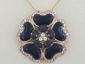 Carlo Viani Le Vian 14K Rose Gold Onyx, Smoky Quartz & Topaz Flower Necklace 18"