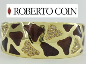 Roberto Coin 18K Yellow Gold Giraffe 1.32 ct Diamond Enamel Bangle 81.2 Grams