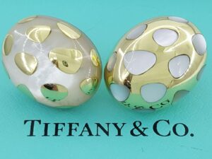 Tiffany & Co. 18k Yellow Gold Mother of Pearl Gold Positive Negative Earrings