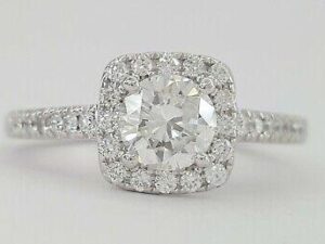 MARCHESA 1.13 ct 18K White Gold Round Cut Diamond Halo Engagement Ring GIA 6K