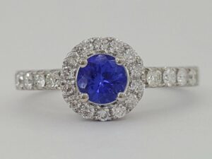 1 ct 14k White Gold Round Tanzanite & Diamond Halo Engagement Anniversary Ring