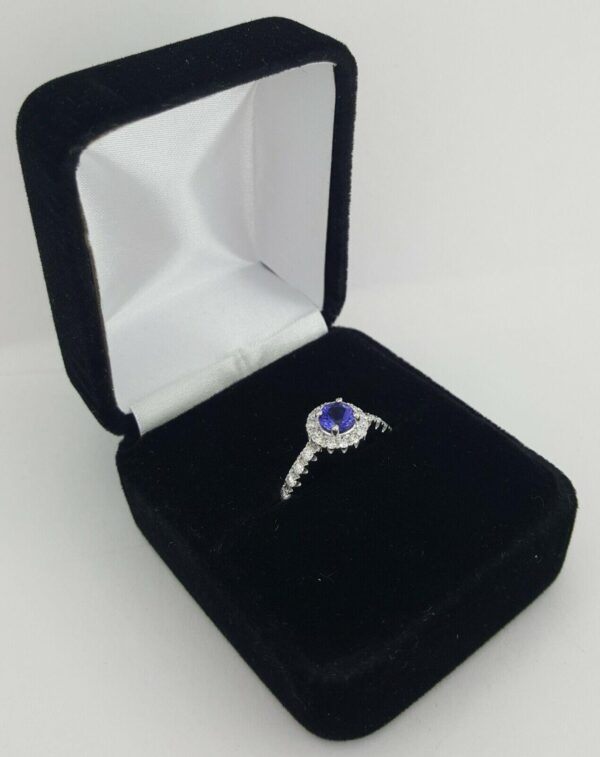 1 ct 14k White Gold Round Tanzanite & Diamond Halo Engagement Anniversary Ring