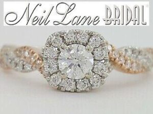 Neil Lane Bridal 0.75ct 14K 2-Tone Rose Round Cut Crossover Halo Engagement Ring