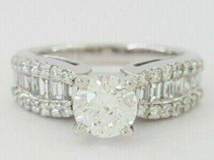 Round & Baguette Cut Diamond Engagement Ring 1.27 ct 14k White Gold Rtl 6,000