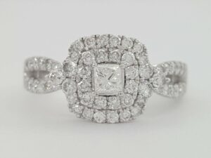 Princess Cut Diamond Double Halo 1.13 ct 10K White Gold Engagement Ring