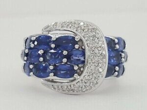 Sonia B. Bitton Sapphire Diamond Buckle Statement Ring 6 ctw14K White Gold