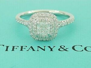 Tiffany & Co Soleste® Cushion Diamond Halo Engagement Ring 0.83 ct D/VS1 9,900