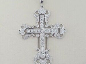 Round Brilliant Cut Diamond Cross Necklace 18" 1.5 ct 14k White Gold 4k 9 Grams