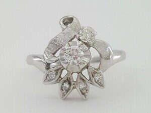 1/3 ct Vintage Art Deco 14K White Gold Old European & Single Cut Engagement Ring