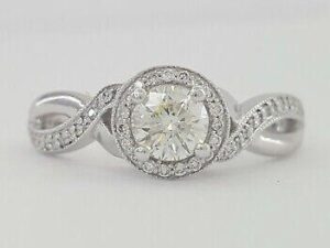 0.63 ct 14K White Gold Round Brilliant Cut Crossover Halo Engagement Ring