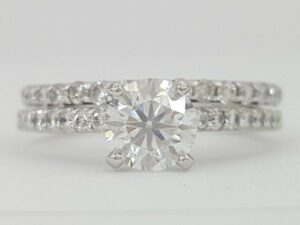 1.11 ct 14K White Gold Round Cut Diamond Engagement Ring Set GIA Rtl 6k D Color