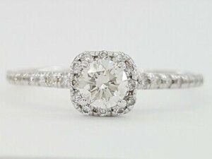 0.50 ct 18K White Gold Round Brilliant Diamond Halo Engagement Ring