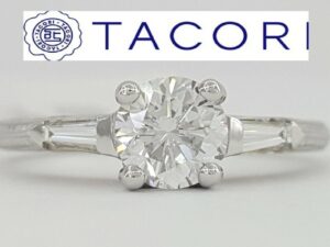 0.84 ct Vintage Tacori Platinum Round Diamond 3-Stone Engagement Ring GIA 7,410