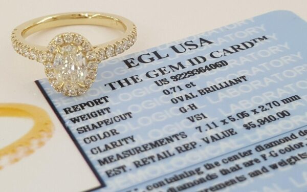 1.26 ct 14K Yellow Gold Oval Cut Diamond Halo Engagement Ring EGL-USA Rtl 5,940