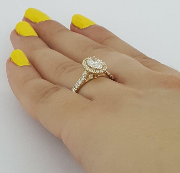 1.26 ct 14K Yellow Gold Oval Cut Diamond Halo Engagement Ring EGL-USA Rtl 5,940