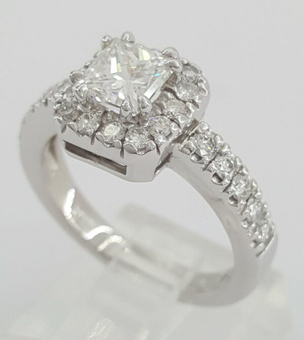 1.38 ct 14K White Gold Princess Cut Diamond Halo Engagement Ring EGL Rtl 6,315
