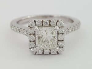 Princess Cut Diamond Halo Engagement Ring 1.40 ct 14K White Gold GIA H/VS1 11k