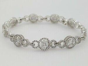 Round Marquise & Princess Cluster Diamond Tennis Bracelet 4 ct 14K Gold 16.8g 7"